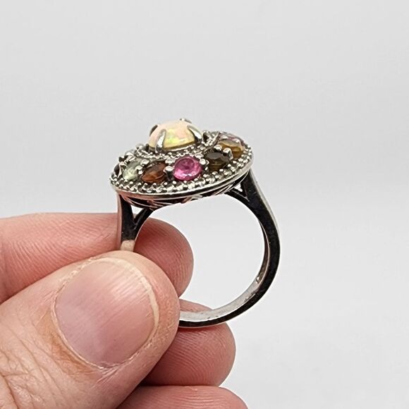 VTG 925 Sterling Silver Size 8 Authentic Carol Brodie Fire Opal Tourmaline Ring - Picture 4 of 14